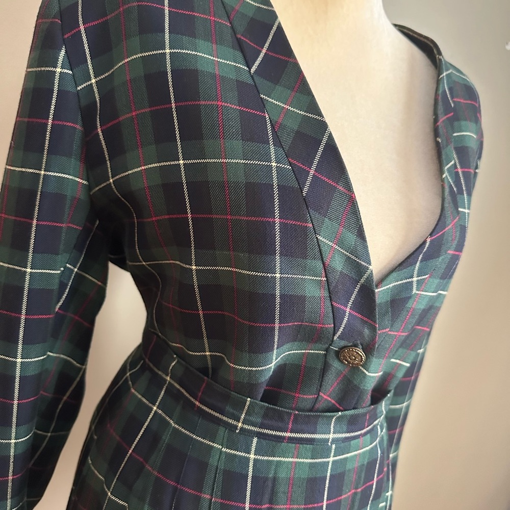 Vintage Green  Checkered Blazer And Skirt Steve Madden size 10